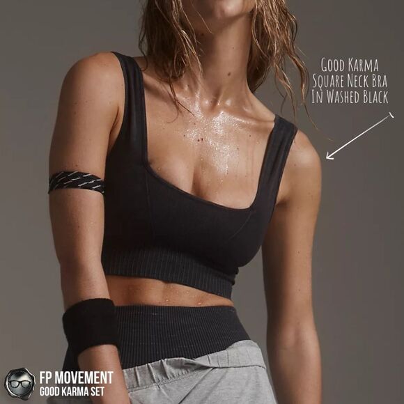 FP MOVEMENT GOOD KARMA SET: SQUARE NECK BRA + HIGH-RISE LEGGINGS IN WASHED BLACK - Picture 6 of 16